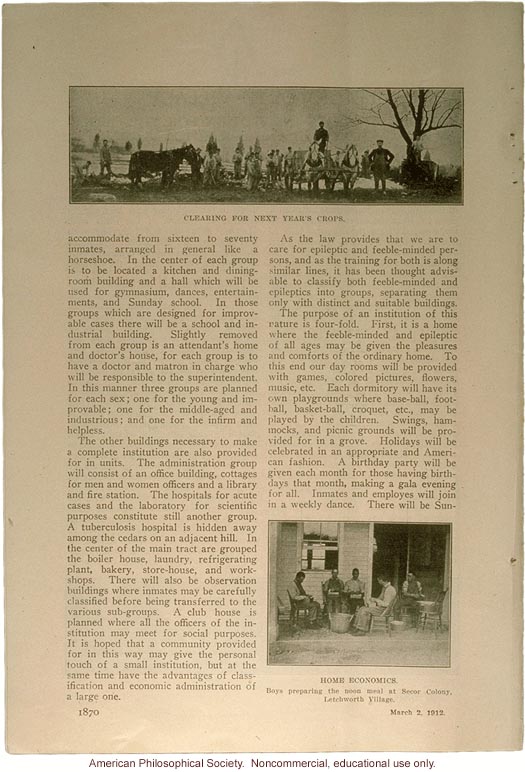 &quote;Letchworth Village: the newest state institution for the feeble-minded and epileptic,&quote; by Charles Little