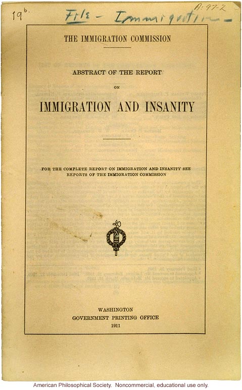 &quote;Abstract of the report on immigration and insanity,&quote; by The Immigration Commission