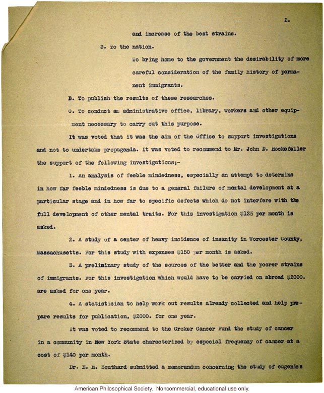 Minutes of the first meeting of directors of Eugenics Record Office