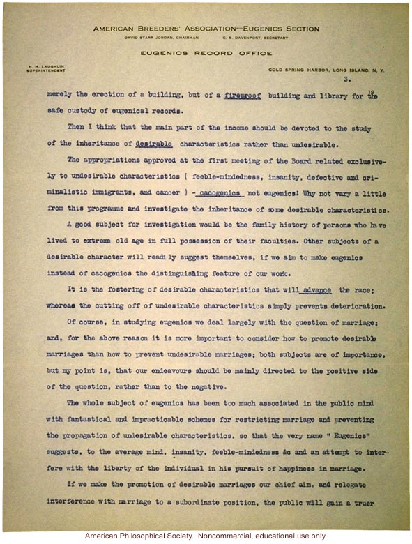 Alexander Graham Bell letter to Charles Davenport about Eugenics Record Office