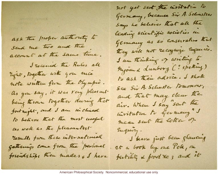 Leonard Darwin letter to Charles Davenport about sterilization