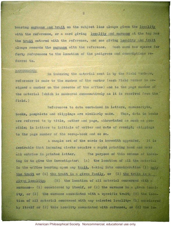 &quote;The system of indexing traits used at Eugenics Records Office&quote;