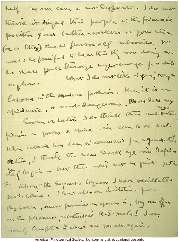 W. Bateson letter to C. Davenport about eugenics and T. H. Morgan
