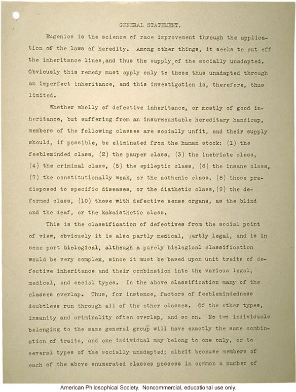 Questionaire on the sterilization of &quote;defectives&quote;
