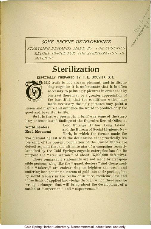 &quote;The science of eugenics and sex-life, love, marriage, maternity: the regeneration of the human race,&quote; by W.J. Hadden, C.H. Robinson, and M.R. Melendy