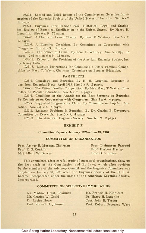 &quote;Report of the president of the American Eugenics Society, Inc., June 26, 1926&quote;
