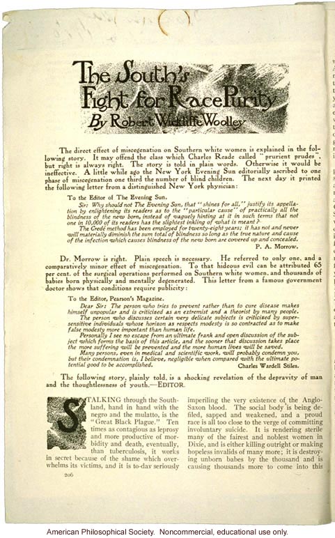 "e;The South's fight for race purity,"e; by R.W. Wooley, Pearson's Magazine