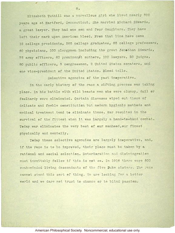 Sermon #2:  Eugenics, AES Sermon Contest 1926, #2