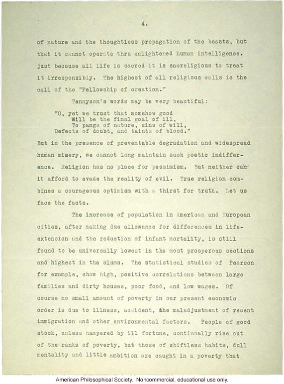 Sermon #42 exerpt:  &quote;Eugenics,&quote; AES Sermon Contest 1926, #5