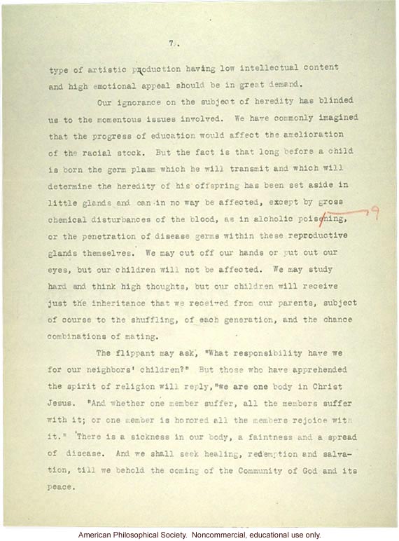 Sermon #42 exerpt:  &quote;Eugenics,&quote; AES Sermon Contest 1926, #5