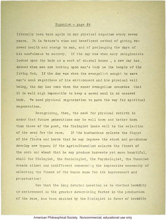 Sermon #56:  Religion and Eugenics AES Sermon Contest 1927, #6
