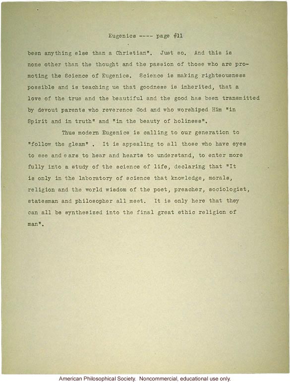 Sermon #56:  Religion and Eugenics AES Sermon Contest 1927, #6