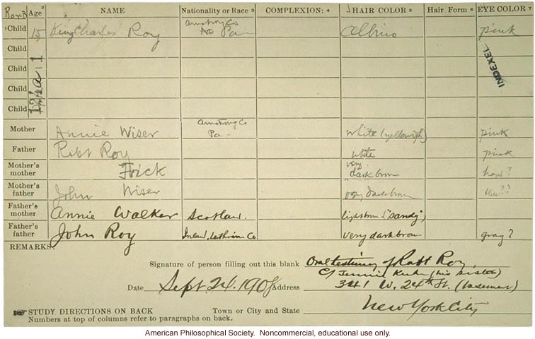 Roy Family pedigree, about albinism