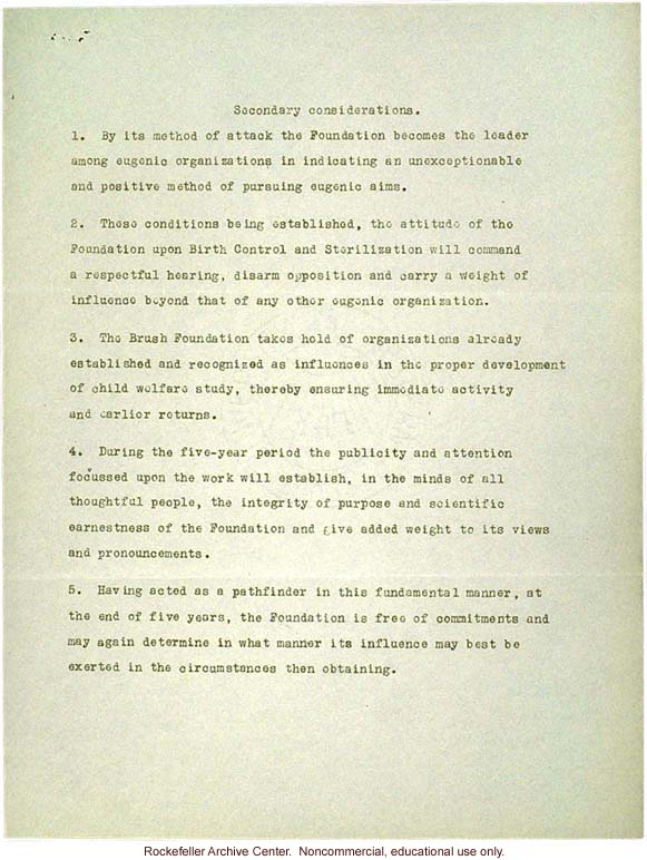 &quote;Primary objects of the proposed investigation,&quote; research outline to Brush Foundation, by Wingate Todd