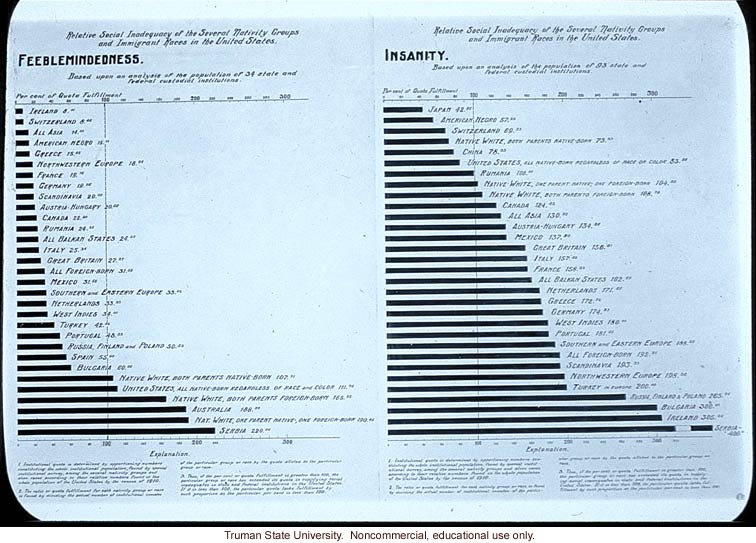 &quote;Relative social inadequacy of the several nativity groups and immigrant groups of the U.S.: feeblemindedness, insanity&quote;